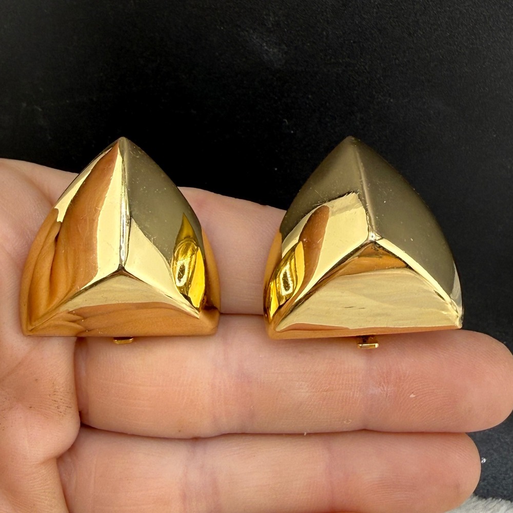 Vintage Napier Clip On Earrings Gold Tone Geometric Triangular
